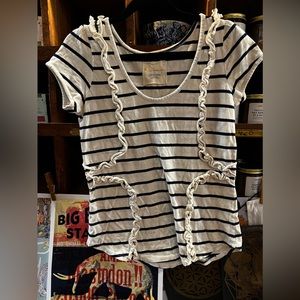 Anthropologie Little Yellow Button ruffled tee